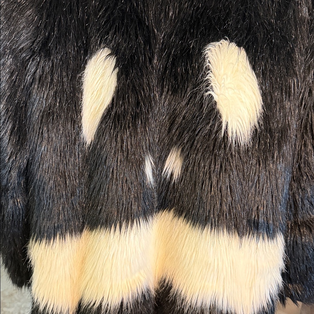 Dream Angel Faux Fur Coat XL Black White Statement Vintage Glam Winter Coat - Picture 5 of 6